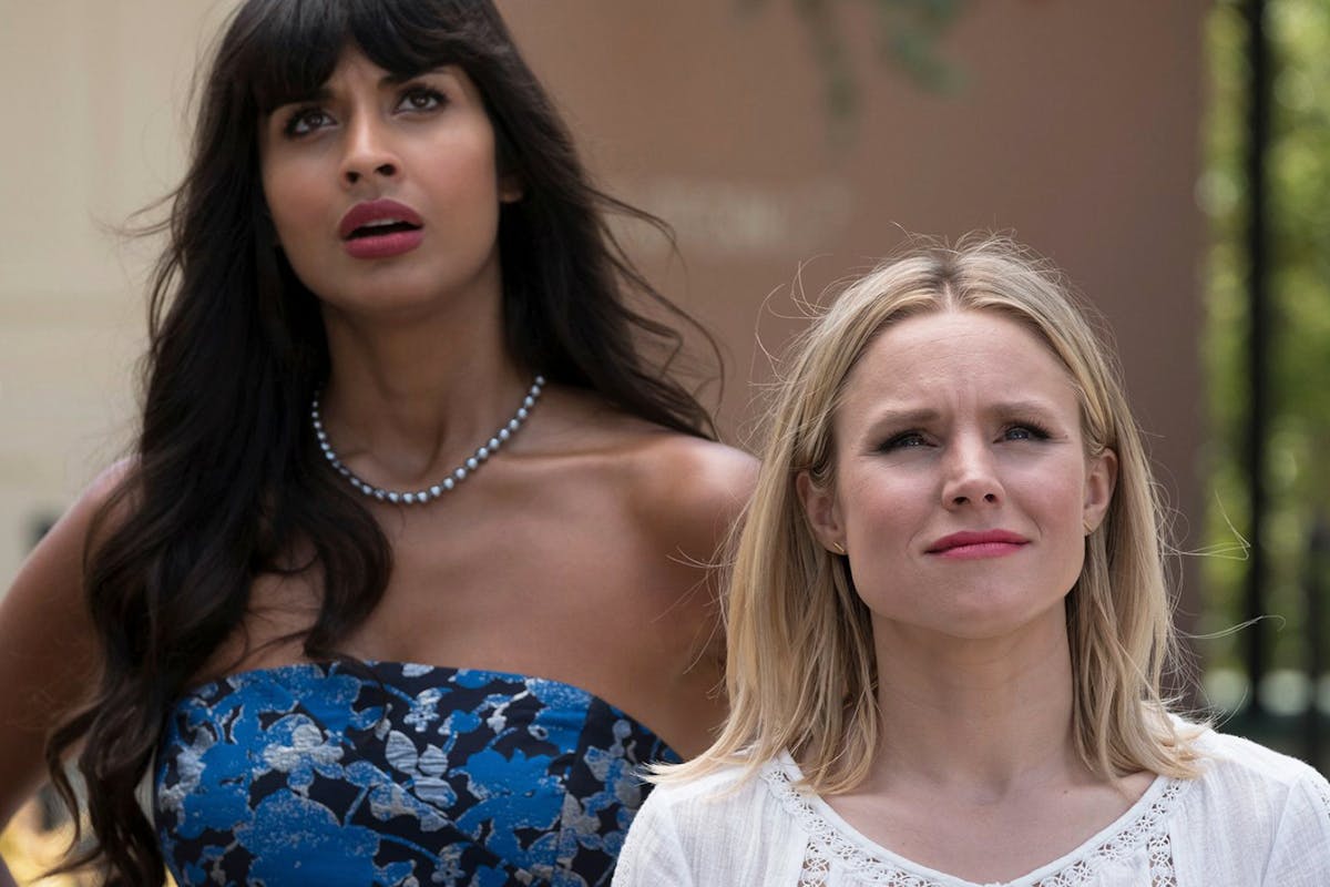 Jameela Jamil and kristen bell in the good place