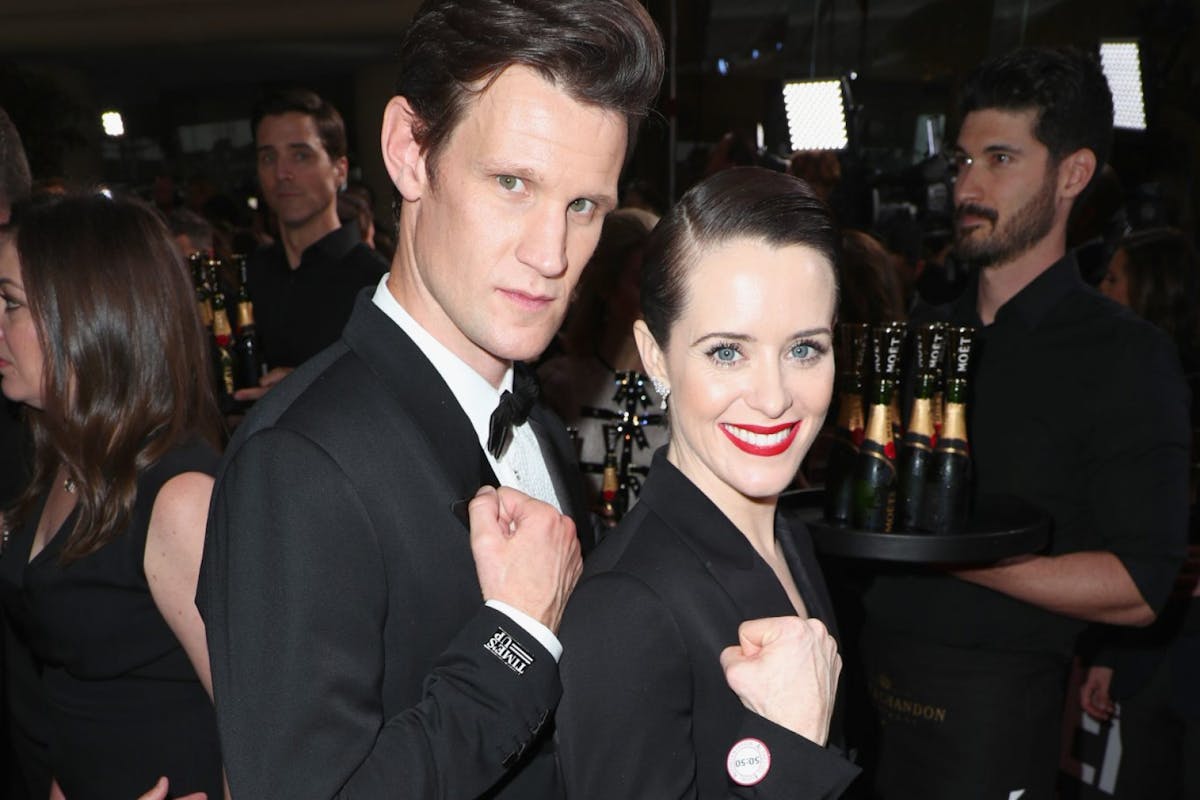 BEVERLY HILLS, CA - JANUARY 07: Actors Matt Smith (L) and Claire Foy celebrate The 75th Annual Golden Globe Awards with Moet & Chandon at The Beverly Hilton Hotel on January 7, 2018 in Beverly Hills, California. (Photo by Joe Scarnici/Getty Images for Moet & Chandon)