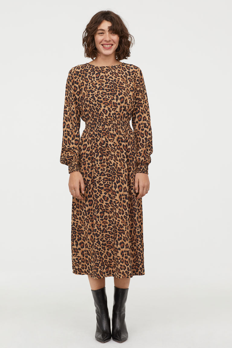 h&m leopard print midi dress