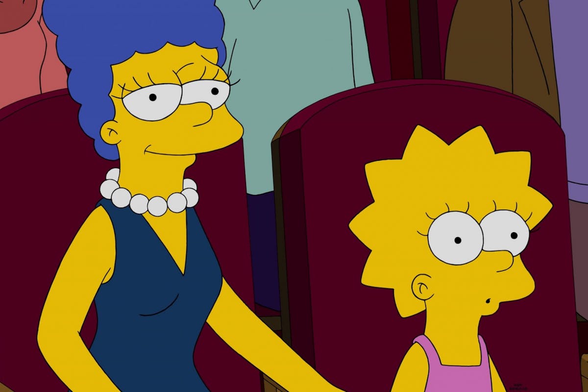 Lisa Simpson and Marge Simpson watching a film