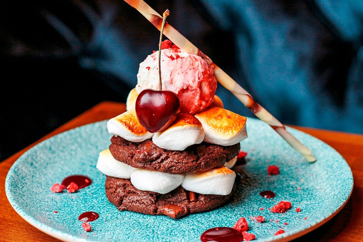 S'more with icecream and a cherry