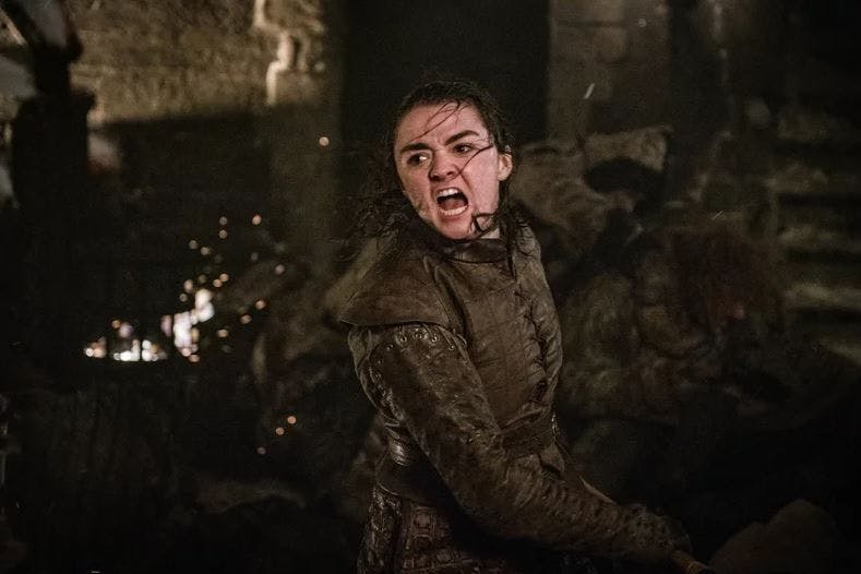 Maisie Williams as Arya Stark kills the Night King in Game of Thrones’ The Battle of Winterfell