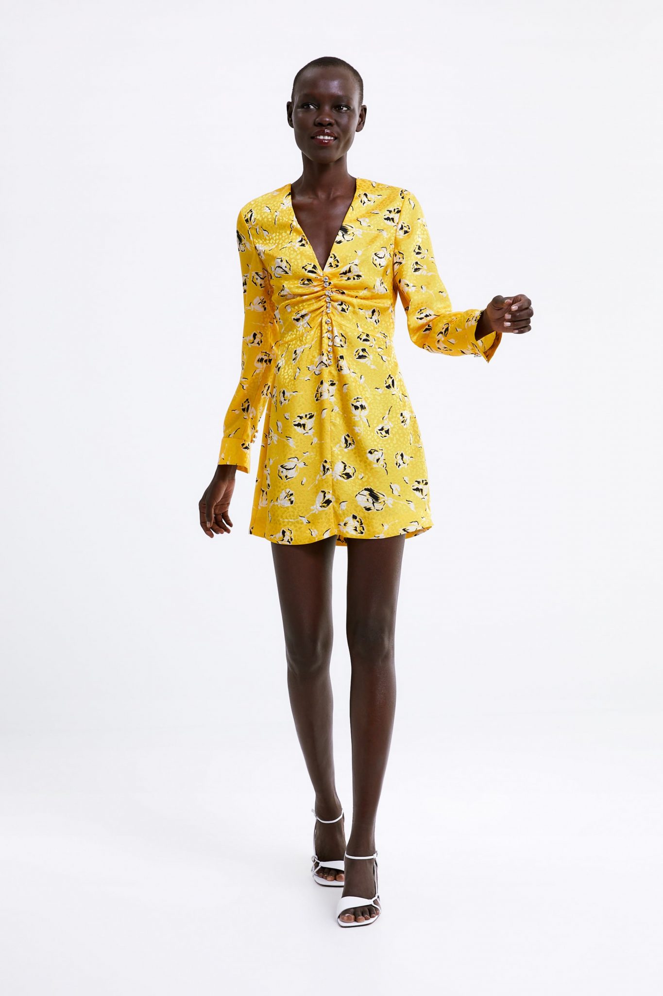 zara yellow floral print dress