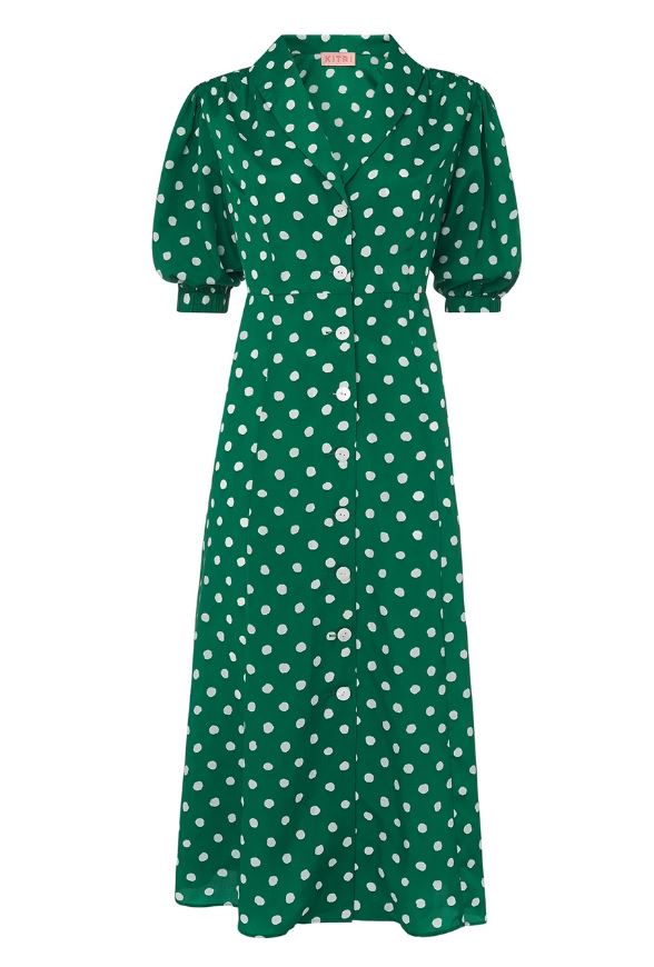 zara green and white polka dot dress
