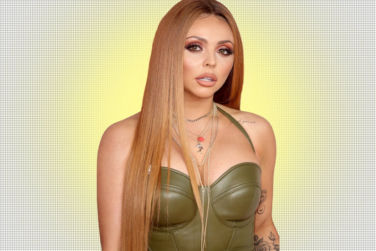 Jesy Nelson from Little Mix cutout against yellow background,