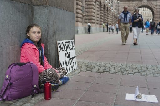 Greta Thunberg during her school stirke for the climate our´tside the Parliament building in Stockholm Sweden
