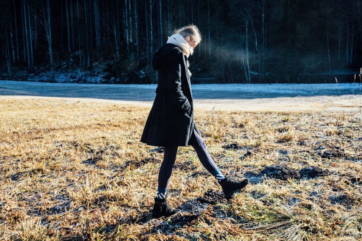 girl walks in winter
