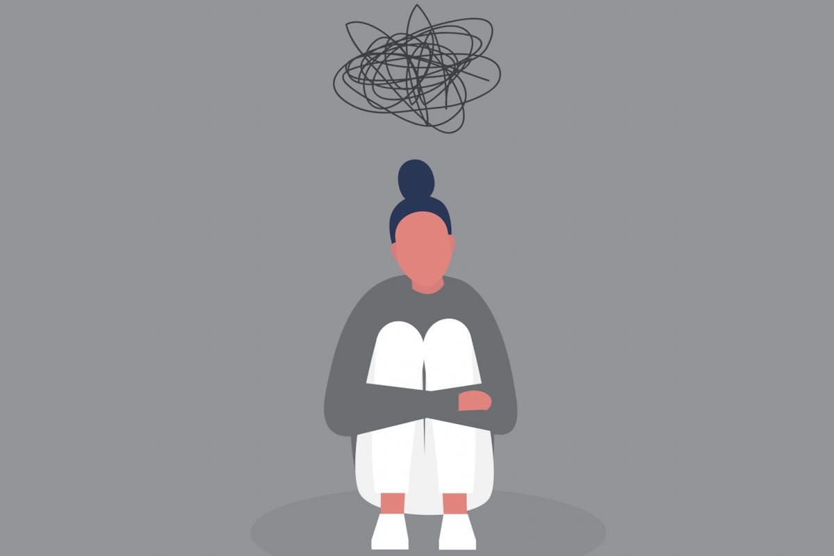 An illustration of a woman feeling anxious