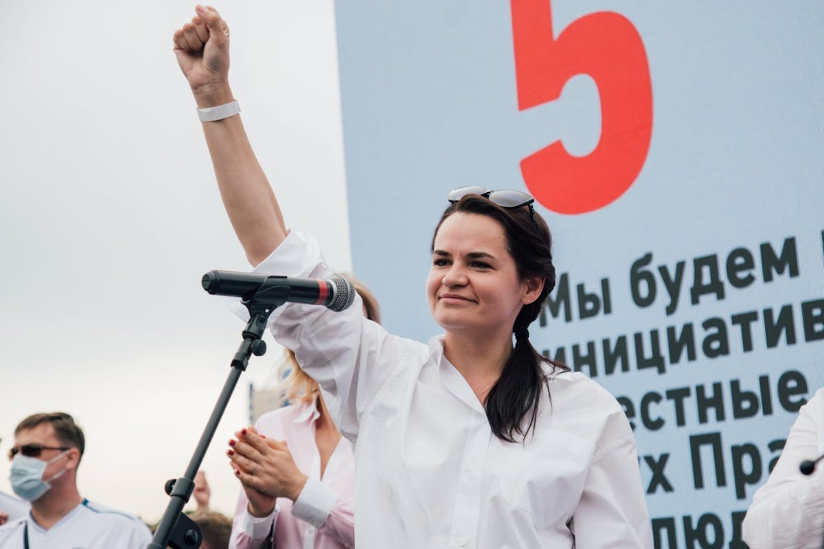 Svetlana Tikhanovskaya at a rally in Minsk, Belarus ahead of the presidential elections.