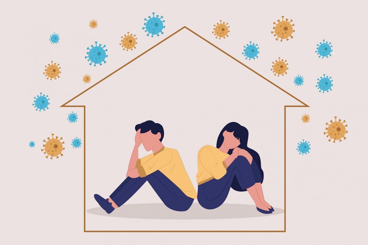 Couple staying home with coronavirus outside