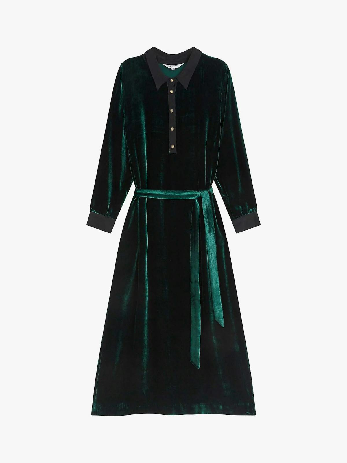 Best dresses for Christmas day: Brora green velvet shirt dress