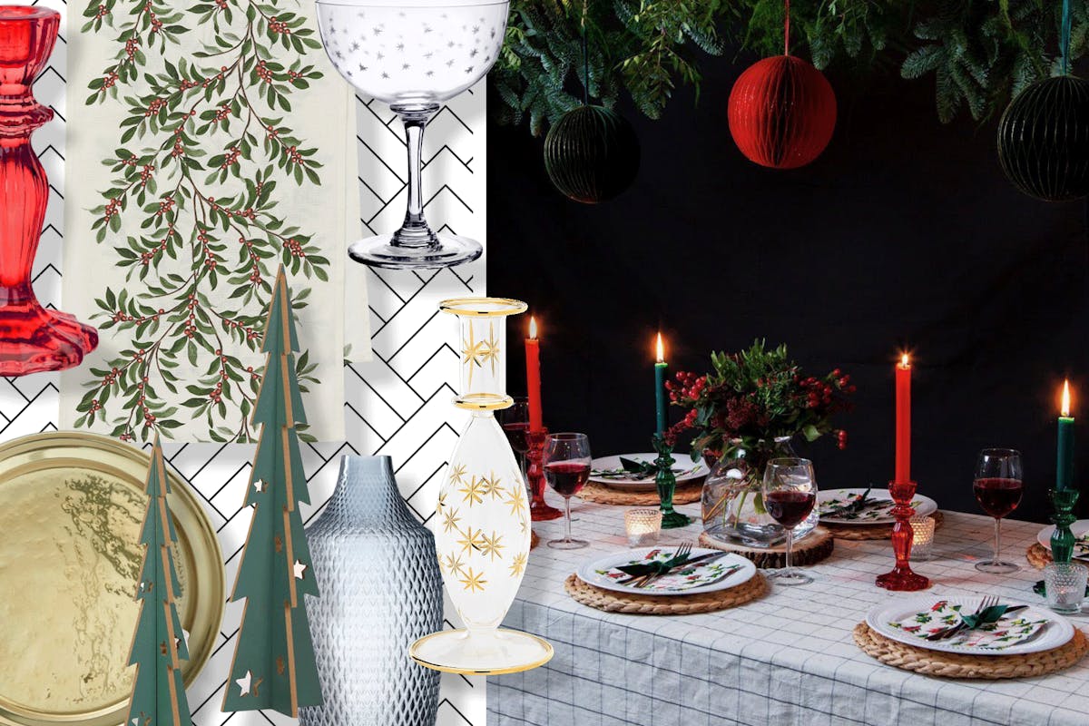 collage of christmas tablescaping festive decor