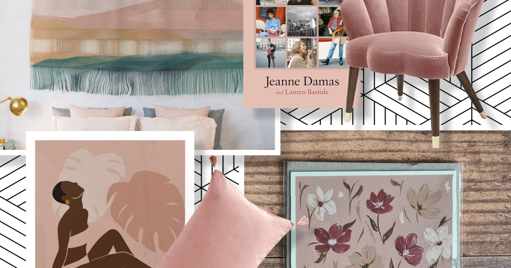 Blush pink home accessories and art prints
