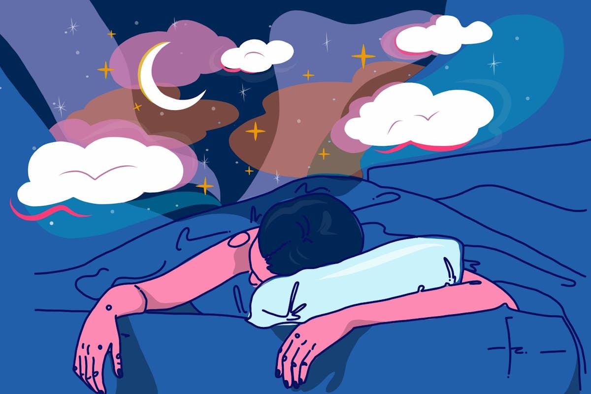 Illustration of a woman dreaming in bed