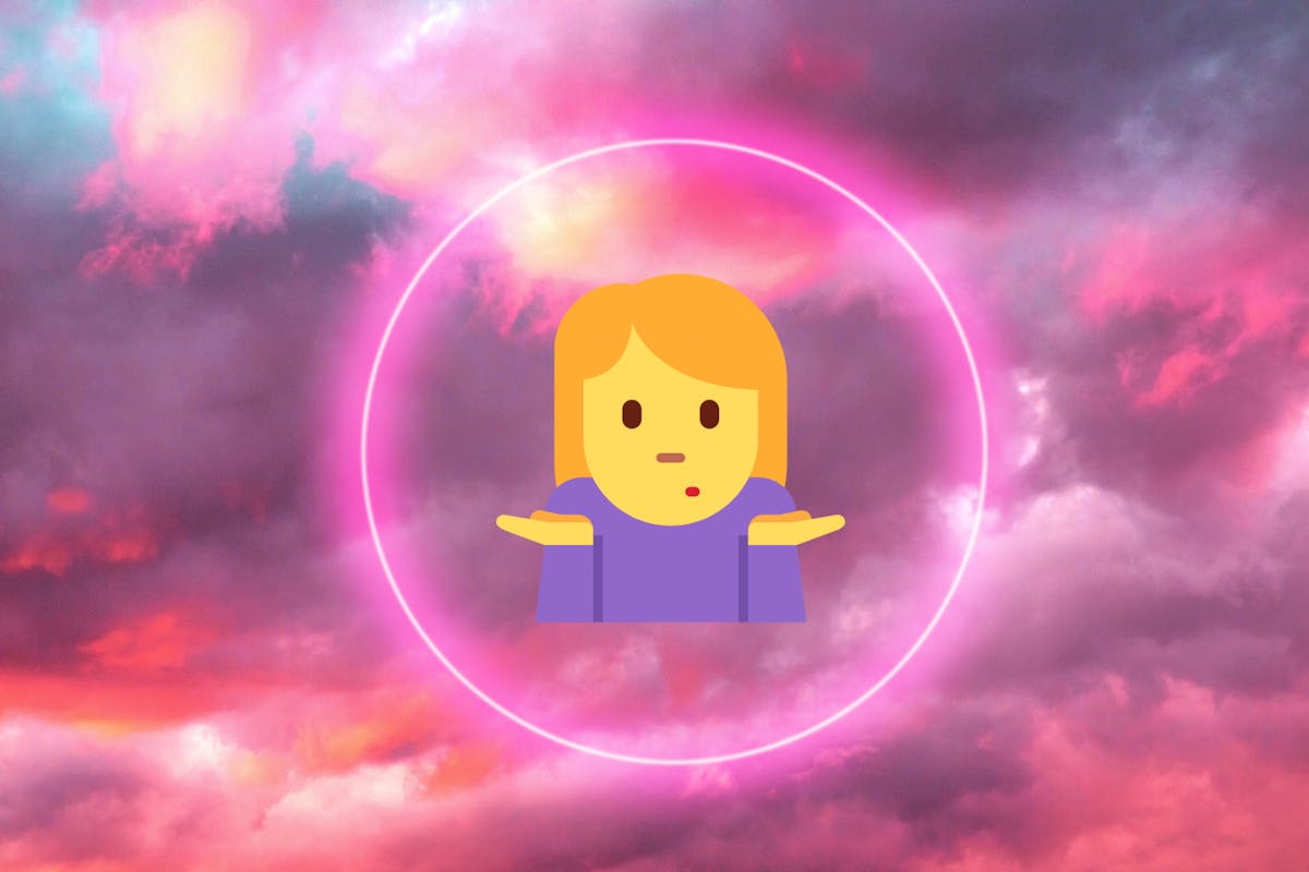 Mercury retrograde: shrug emoji on astrological background