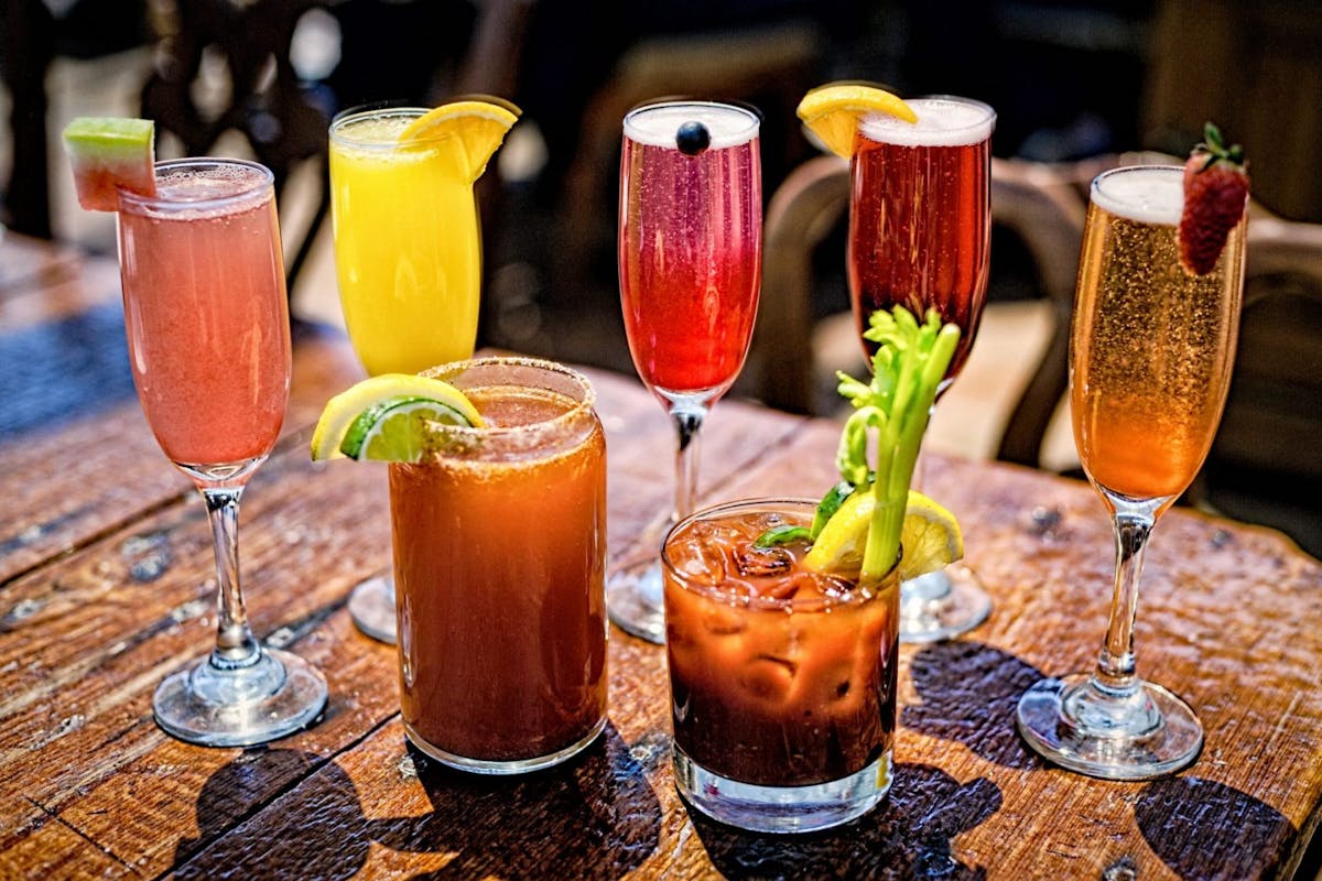 Assortment of creative cocktails served at brunch at a restaurant