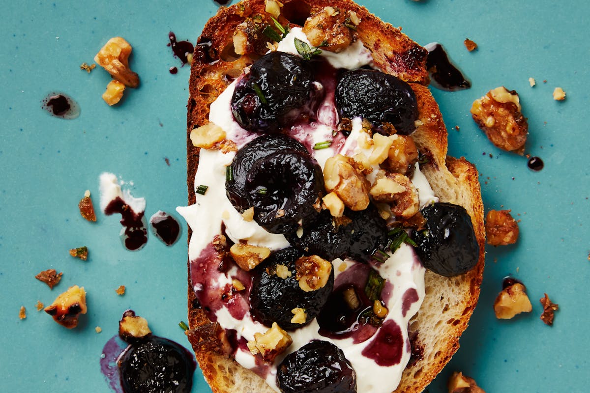 Walnut brittle, roasted grapes and ricotta