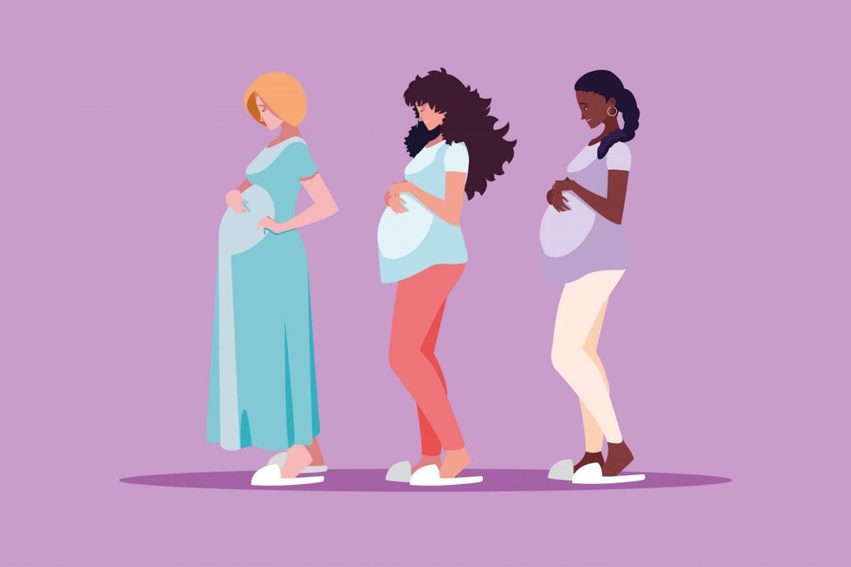 group of pregnant women avatar character vector illustration design
