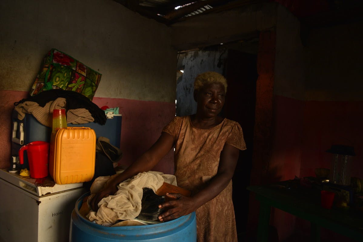 Ozelle, an earthquake survivor, in her home