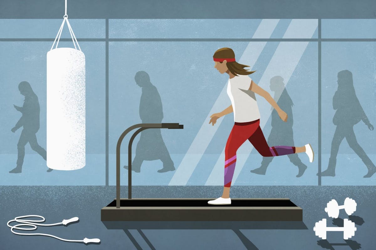 A woman running on a treadmill illustration