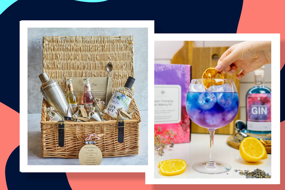 gin making kits collage bottle glasses basket