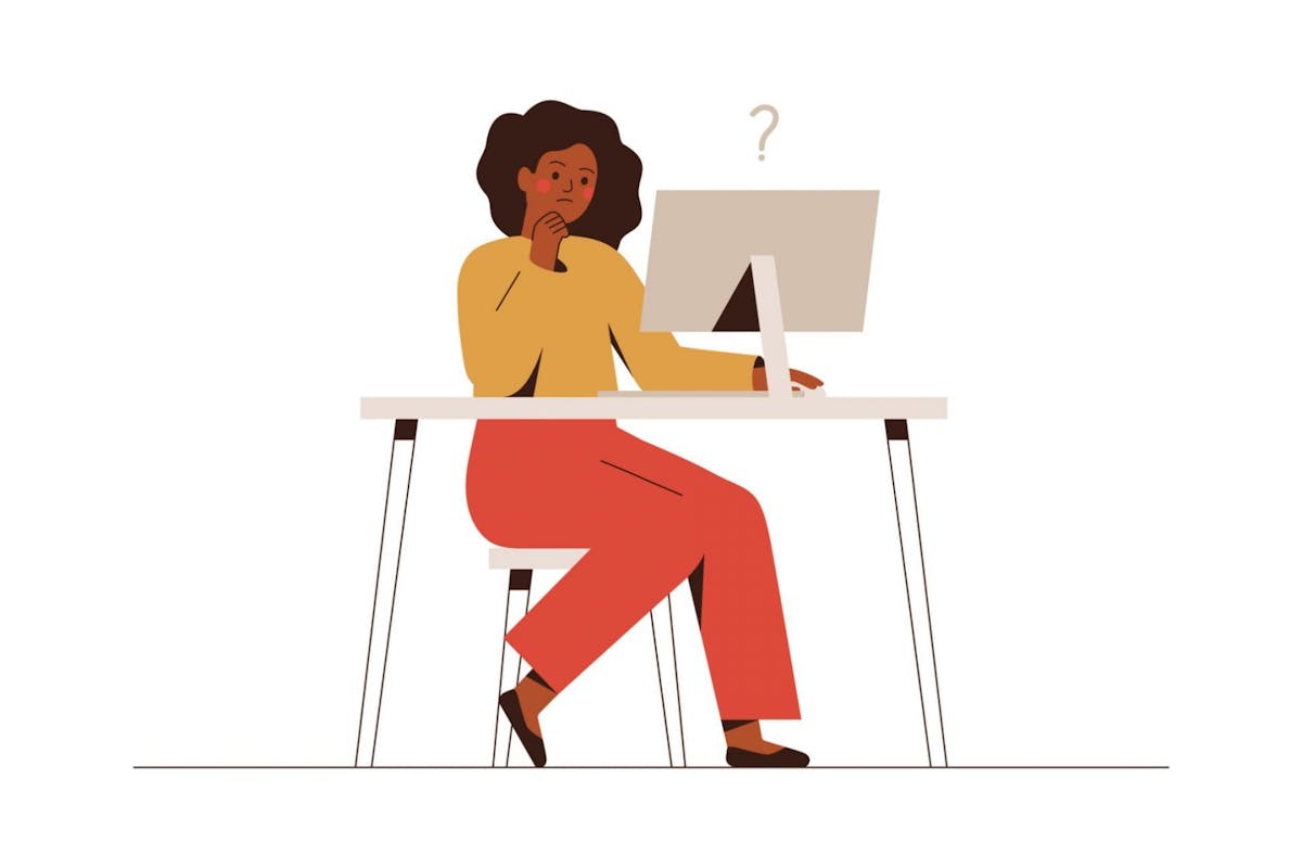 illustration of black woman working on her computer looking annoyed