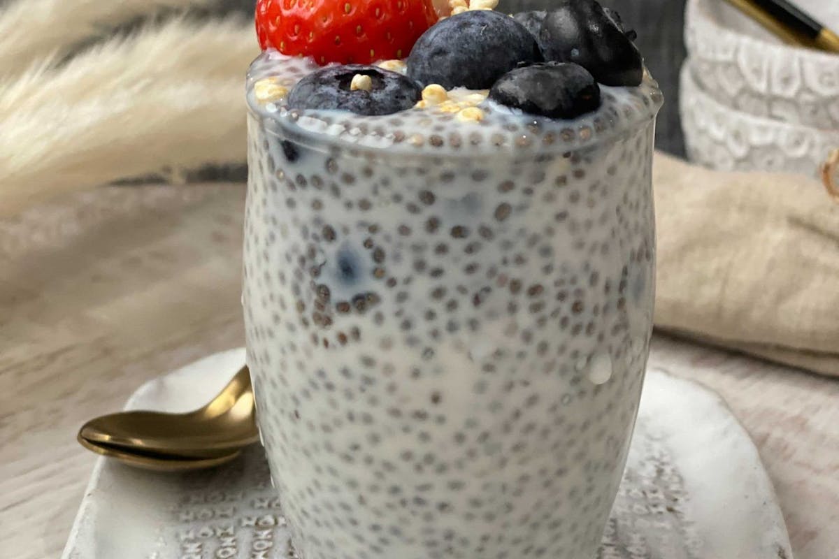 Chia pudding topped with berries