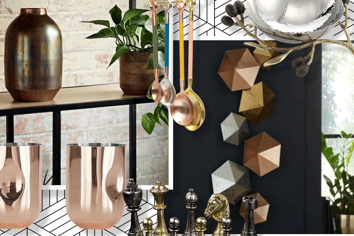 collage of mixed metal homeware