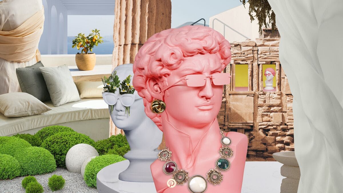 a collage of hellenistic home decore