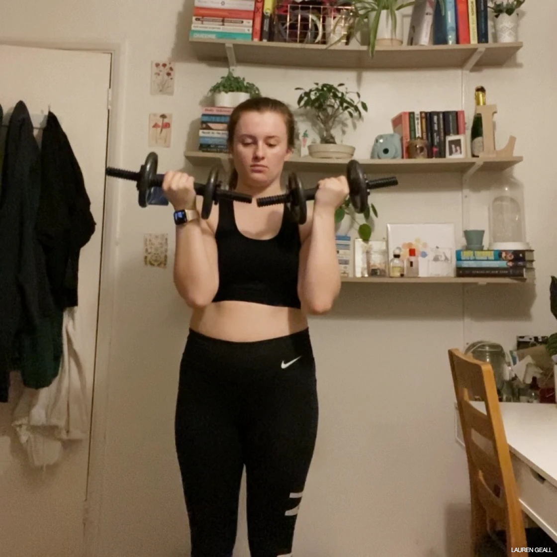 Lauren doing a strength training session at home