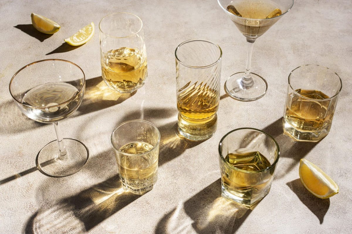 selection of alcoholic beverages believed to give different types of hangovers