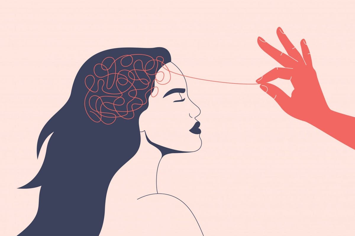 A woman with a tangled mind illustration