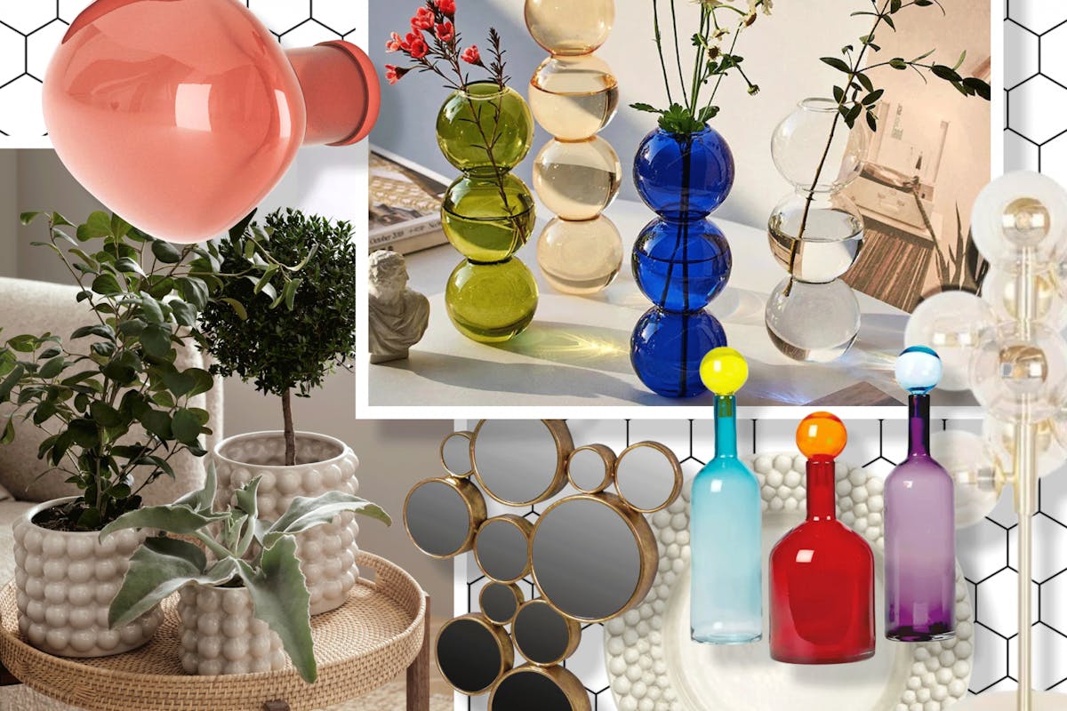 a collage of bubble inspired home accessories