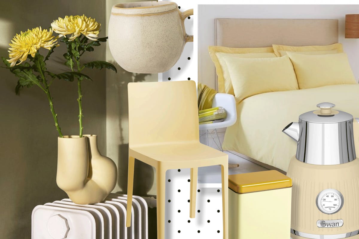 collage of buttercream home accessories