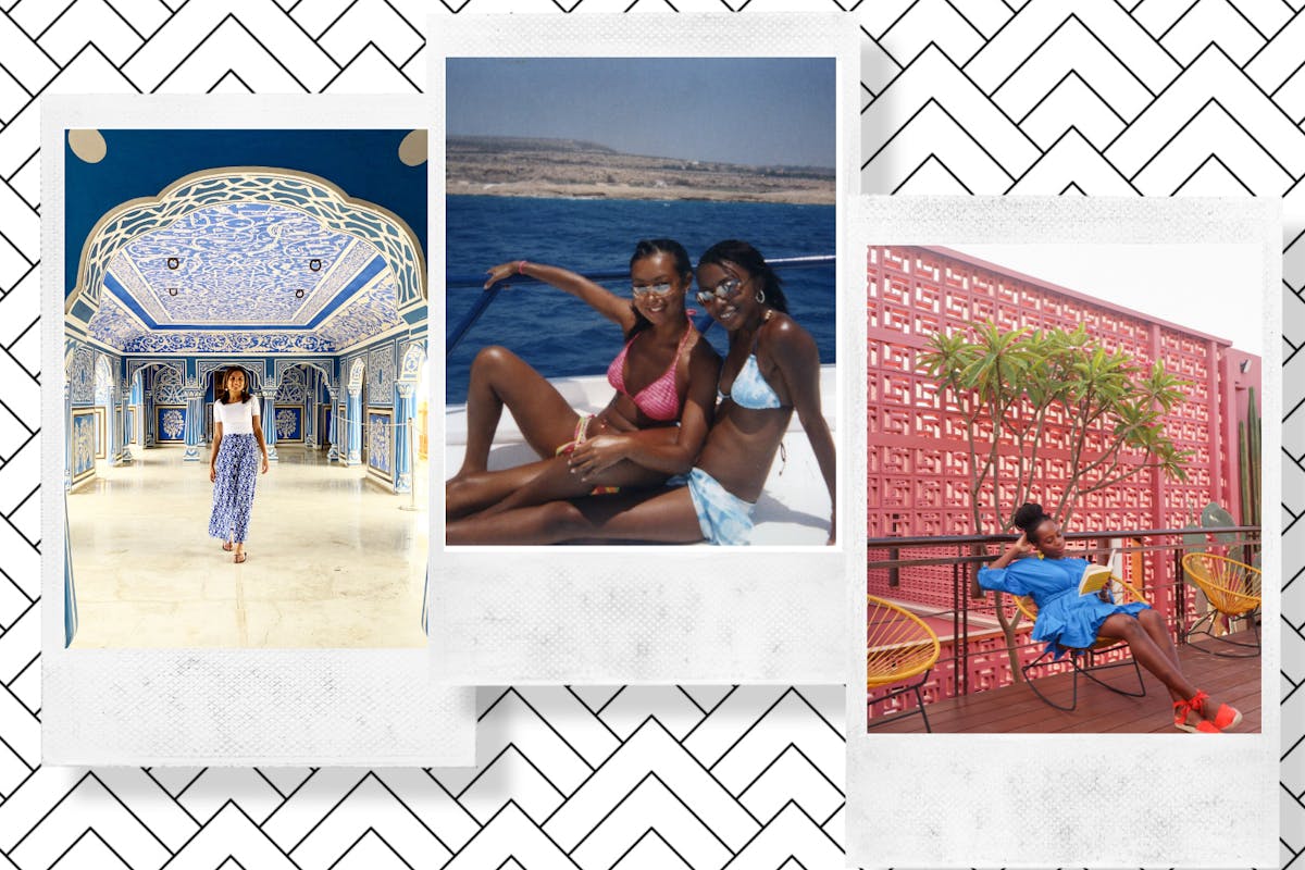collage of women on holiday