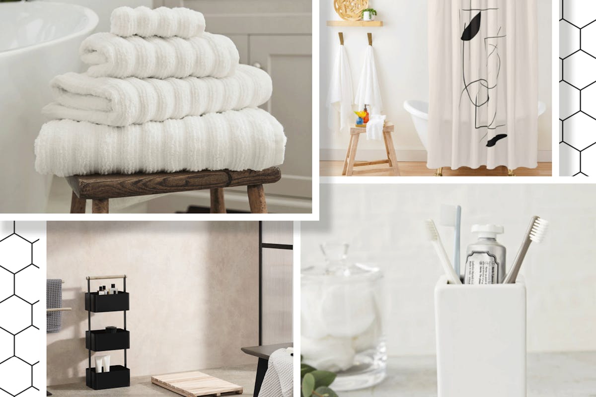 A collection of monochrome bathroom accessories