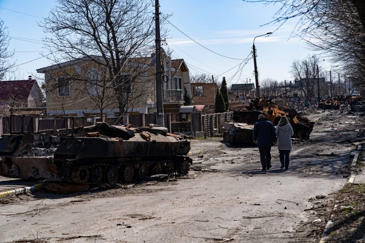 The town of Bucha in Ukraine after Russian forces were pushed back