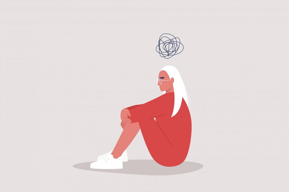 An illustration of an anxious woman