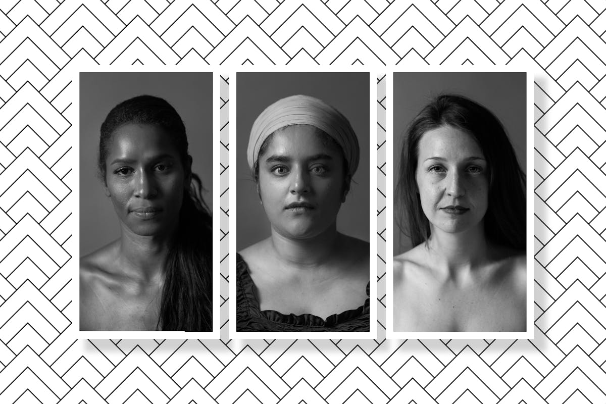 A series of three portraits of women