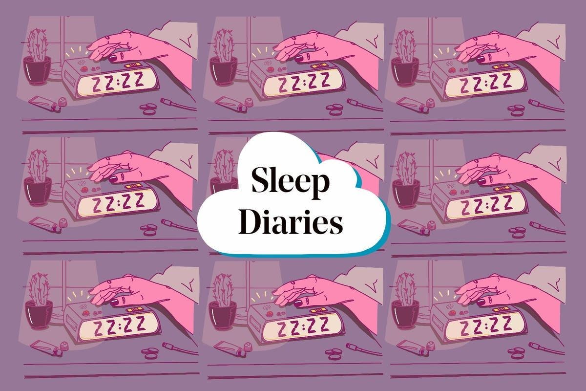 Sleep Diaries cover with a hand reaching to snooze an alarm