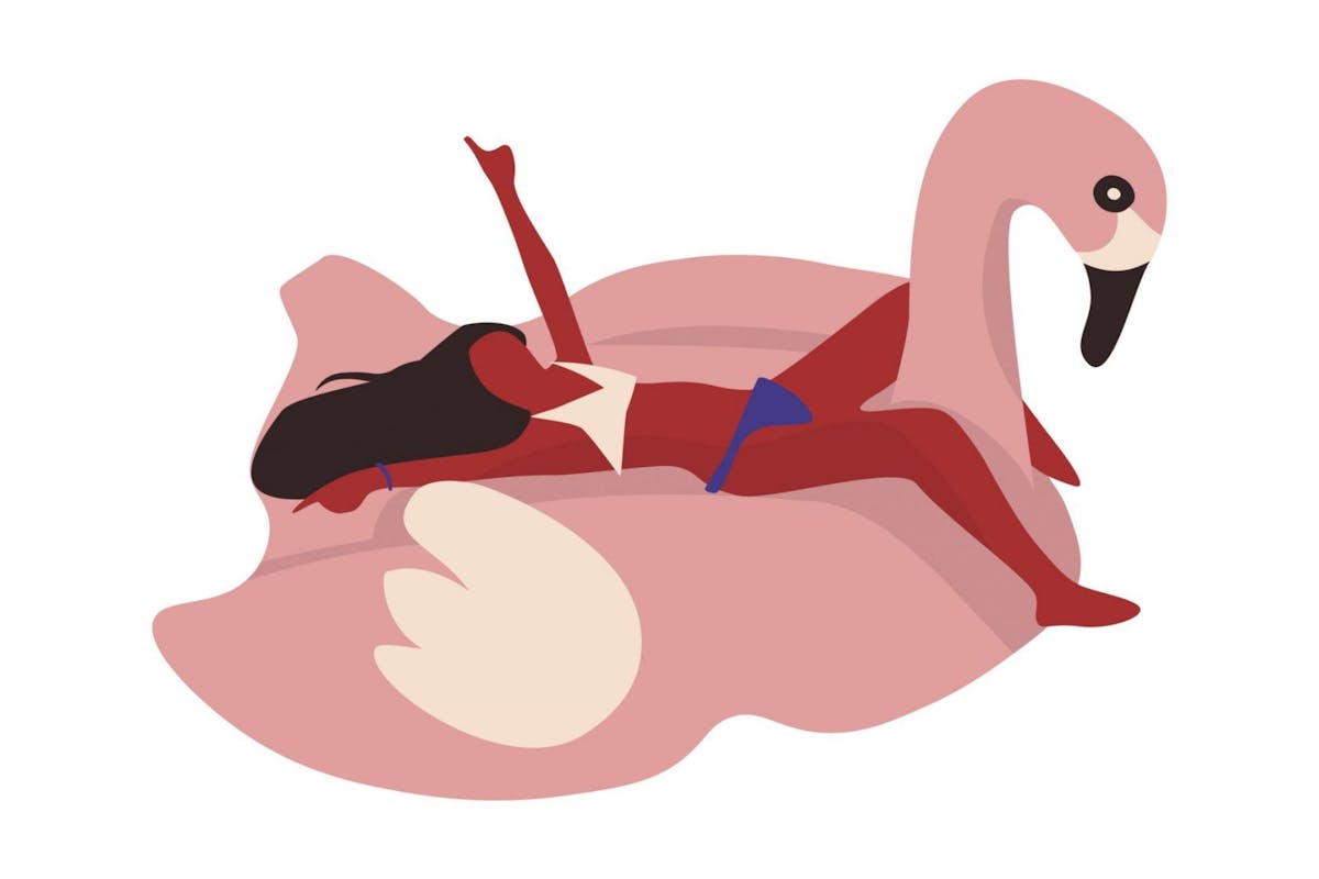 woman in flamingo lilo